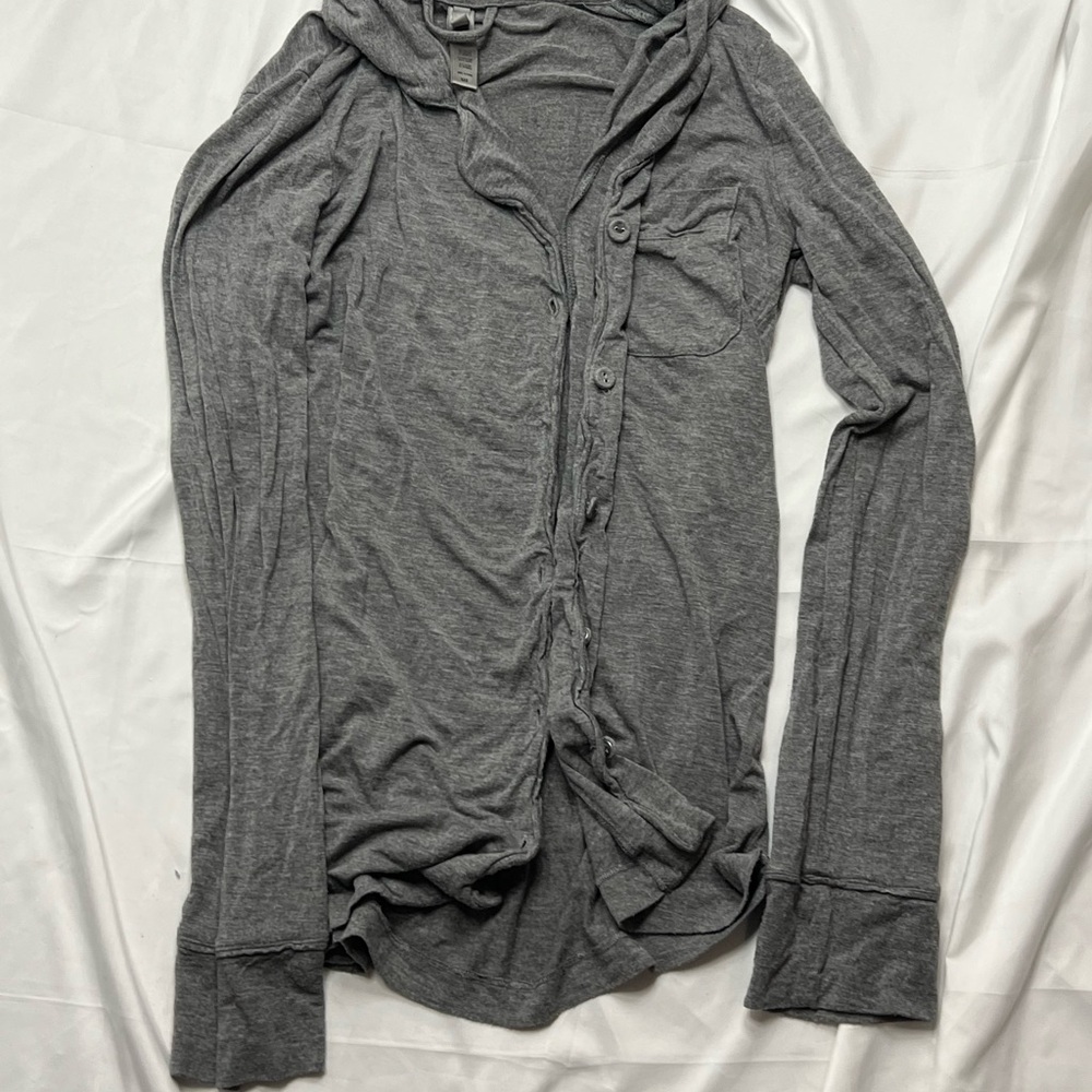 SKIMS Gray Long Sleeve Button-Up Lounge Top